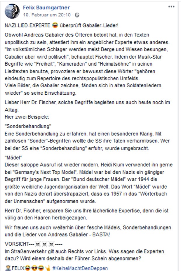 All-Felix mischt sich in Gabalier-Debatte ein
