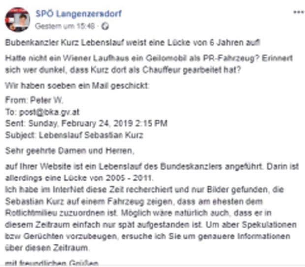 SPÖ-Gruppe unterstellt Kurz Rotlicht-Vergangenheit