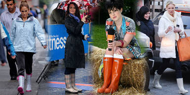 Modisch in Pfützen hüpfen macht Spaß