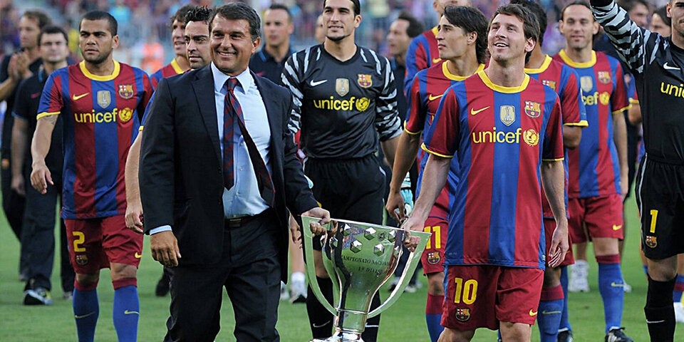 Ex-Boss Joan Laporta & Messi beim Sieg der Copa del Rey 2008/09. 