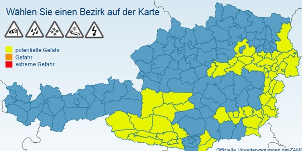 Unwetter-Alarm in Süd- und Ostösterreich