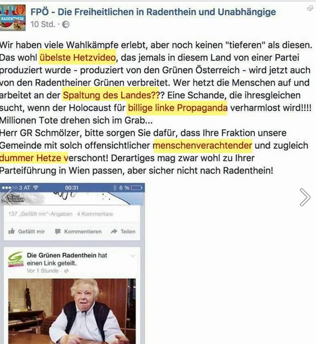 FPÖ-Gruppe nennt Clip von Holocaust-Opfer 