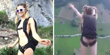 Sexy Basejumperin springt nackt in die Tiefe