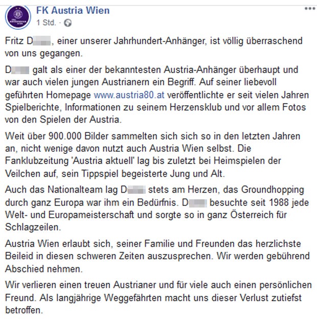 Ermordet: So trauert die Austria um ihren Jahrhundert-Fan