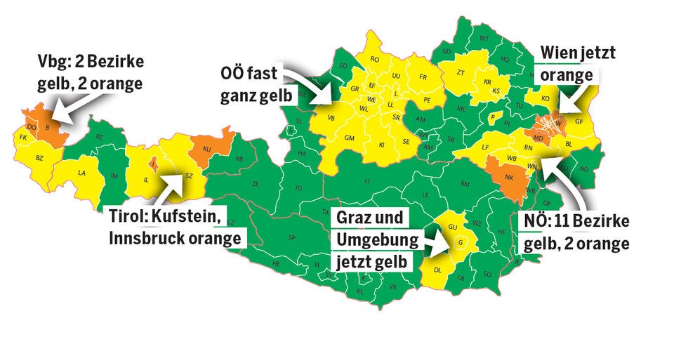 Corona-Ampel: Wien, Innsbruck & Mödling jetzt fix orange