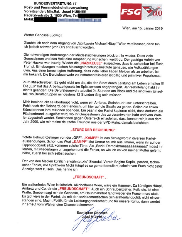 Brief an Ludwig Hübner