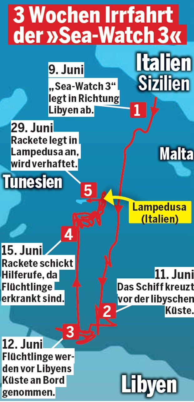 Sea Watch Irrfahrt Route
