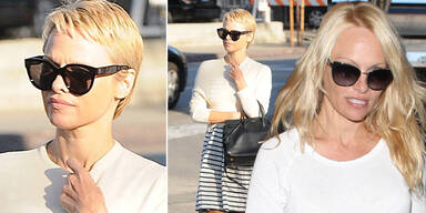 Pamela Anderson mit raspelkurzen Haaren