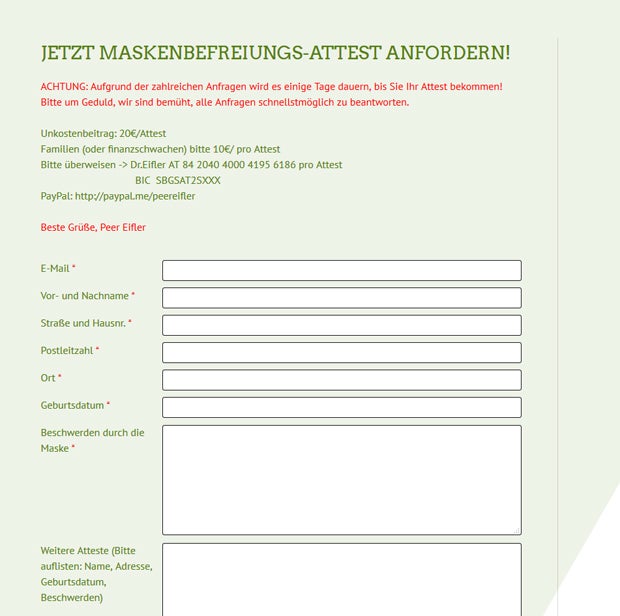 Maskenbefreiung: Steirischer Arzt schreibt Atteste für nur 10 Euro