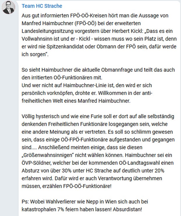 Haimbuchner will dafür sorgen, dass Kickl niemals Parteichef wird