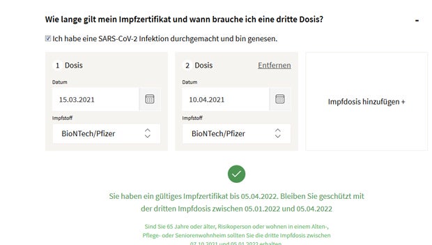 Rechner zeigt, wann Sie die dritte Dosis benötigen