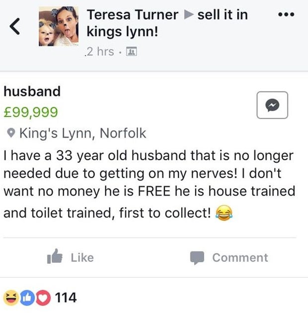 Frau bietet ihren Mann auf Facebook an – doch das Ganze geht nach hinten los