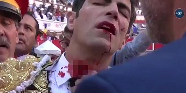 Stier spießt Torero am Hals auf