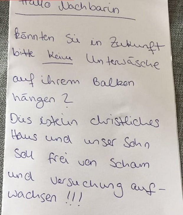 Kurioser Beschwerdebrief wegen Unterwäsche am Balkon