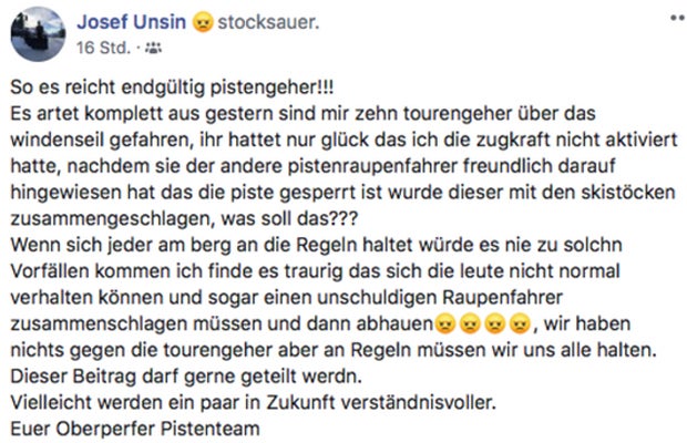 Tourengeher schlägt auf Pistenraupenfahrer ein