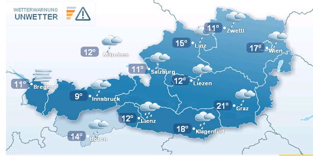 Temperatursturz und Starkregen in Österreich
