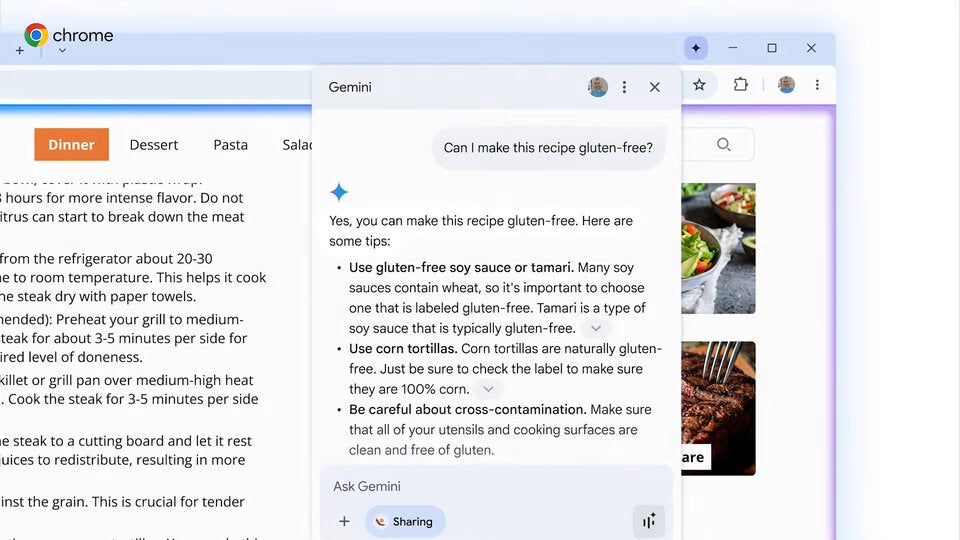 Ein schwebendes Fenster mit einer Gemini-Chatfunktion kann geöffnet werden. Dieses Fenster lässt sich dann auch beliebig verschieben oder in der Größe verändern. 