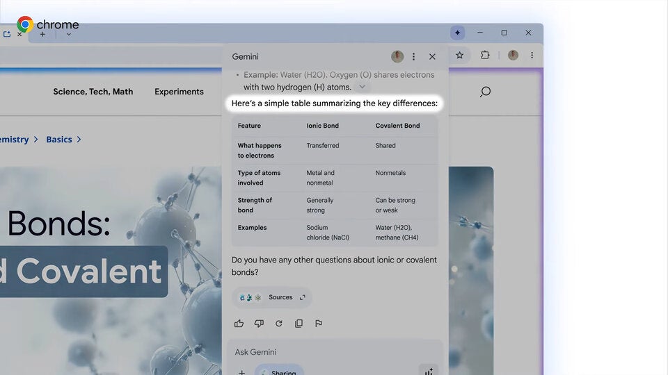 Auch beim Wechsel zwischen Tabs bleibt die Unterhaltung mit Gemini bestehen – später sogar über mehrere Seiten gleichzeitig. 