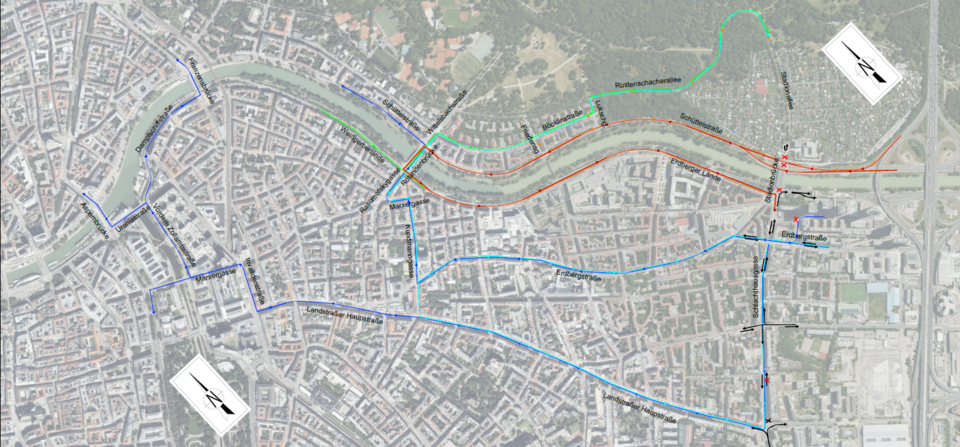 Verkehrsumleitungen während der Arbeiten auf der Stadionbrücke.  