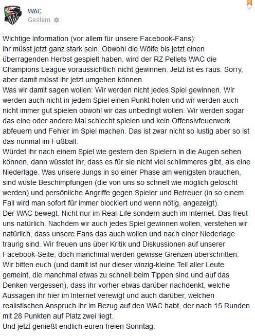WAC legt sich mit Fans an