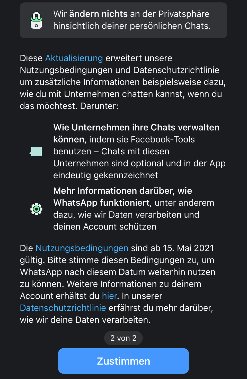 WhatsApp: Bis Samstag zustimmen, oder rausfliegen