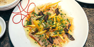 Carpaccio vom Seesaibling mit Zitrusfrüchten
