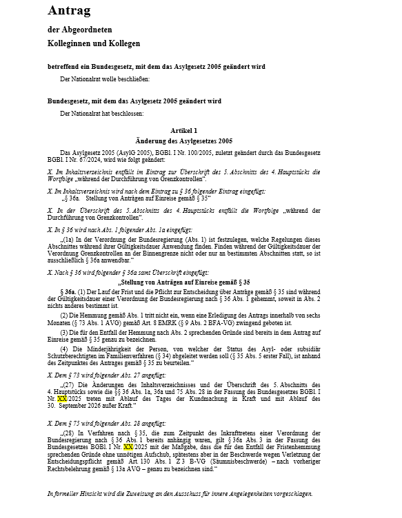 Asyl-Gesetz: Hier der Gesetzesantrag im Wortlaut.