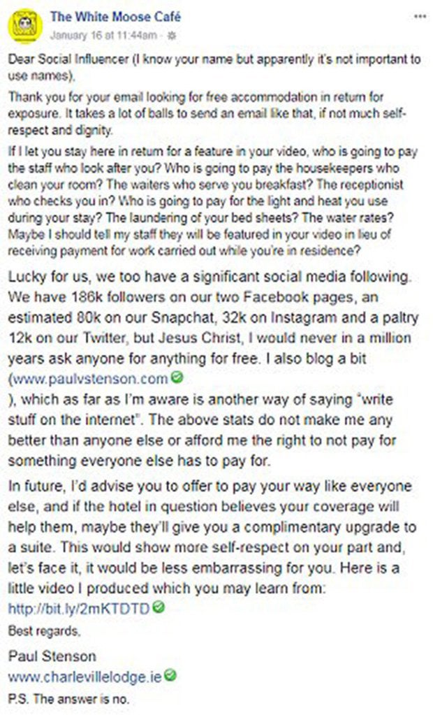 Hotelier mit Wut-Absage an Youtuberin