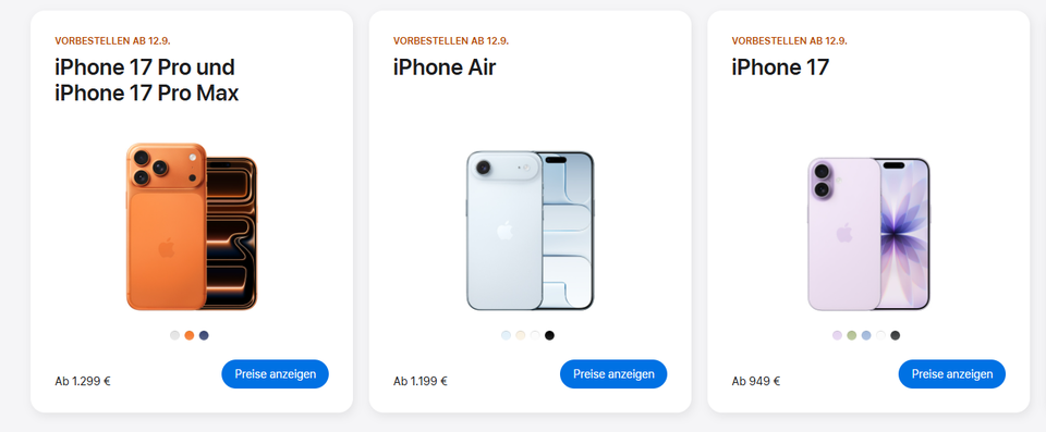 So teuer verkauft Apple die iPhones in Österreich.