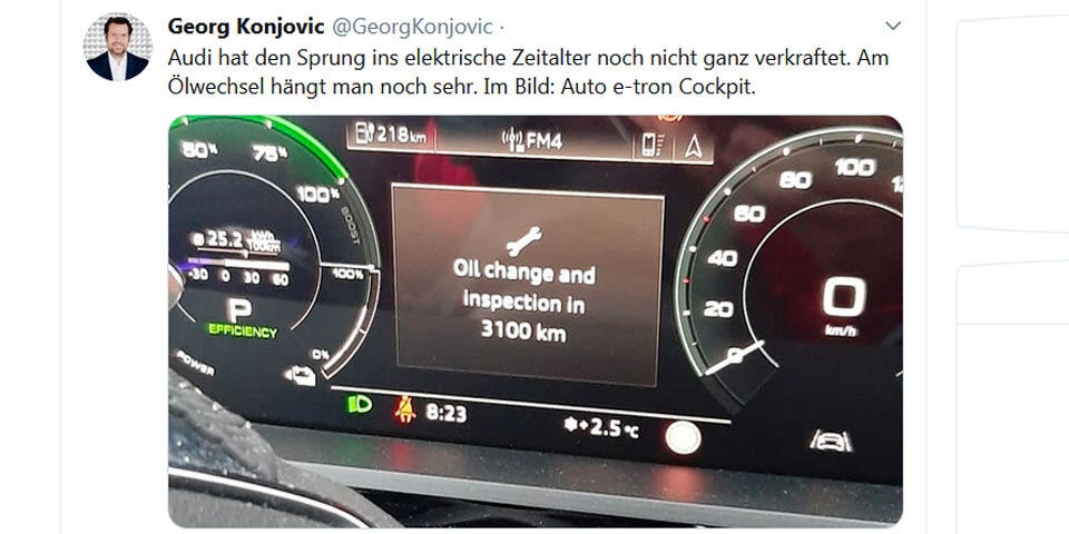 Audis Elektro-SUV bittet Fahrer zum Ölwechsel