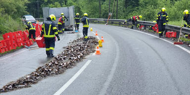 Lkw verliert Bierkisten auf Landstraße