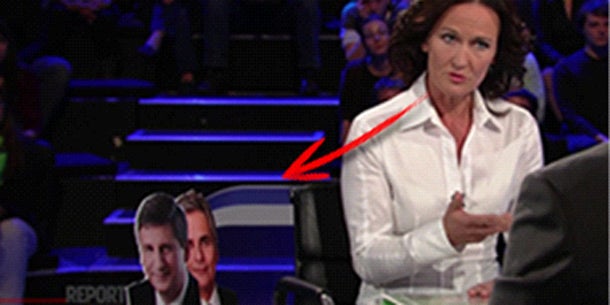 Kanzler und Spindi als Papp-Figuren