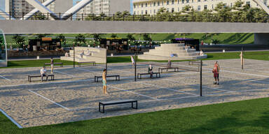 Beach Volleyball-Platz unter der Br&uuml;cke.
