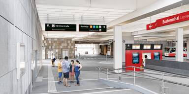 Modernes Terminal beim Linzer Hauptbahnhof.