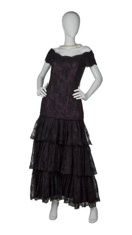 PRINCESS DIANA | 1987 VICTOR EDELSTEIN MAGENTA SILK AND LACE EVENING DRESS