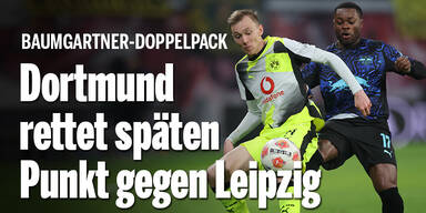 Bei Baumgartner-Doppelpack: Dortmund rettet spät Punkt gegen Leipzig