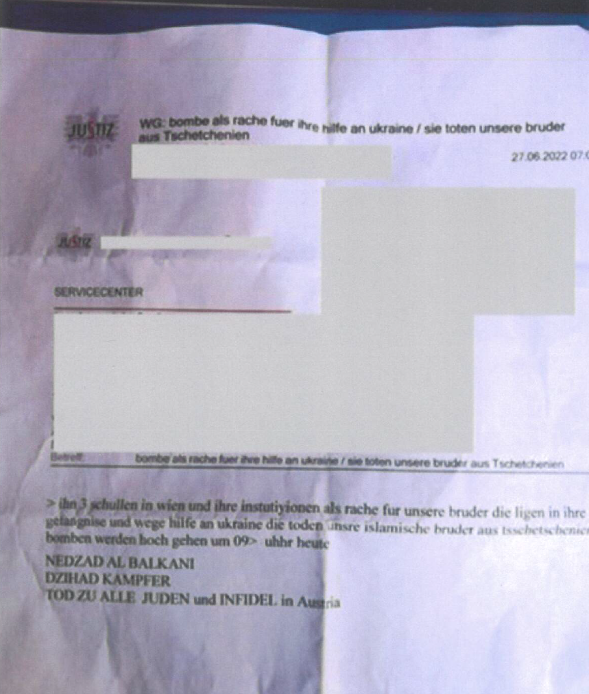 Islamisten-Drohung gegen Gerichte, Schulen und Kultusgemeinde