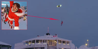 Mann fliegt mit Riesendrohne &uuml;ber Dorf