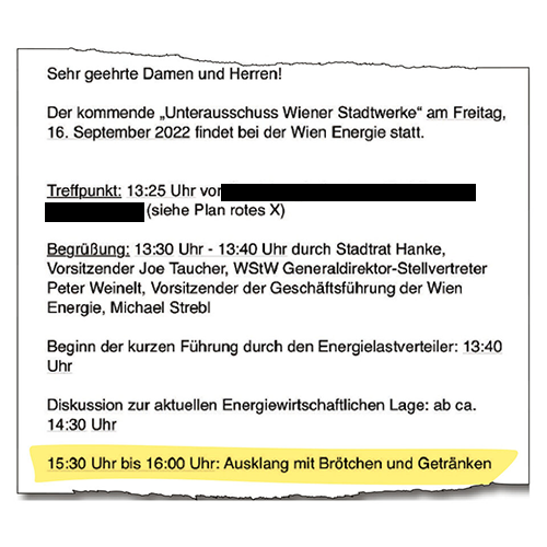 Wien Energie lädt Gemeinderat zu Sekt und Brötchen