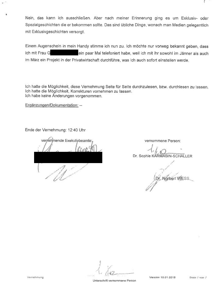 Karmasin: Das komplette Aussageprotokoll im Wortlaut