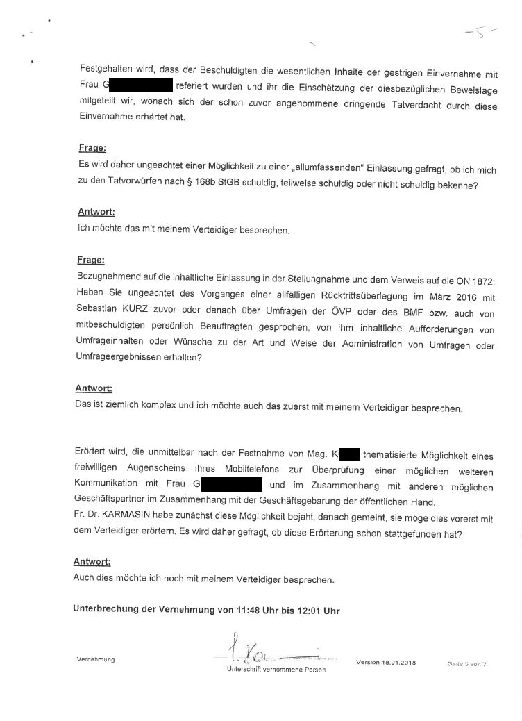 Karmasin: Das komplette Aussageprotokoll im Wortlaut