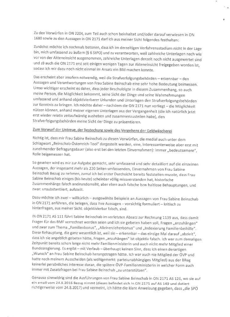 Karmasin: Das komplette Aussageprotokoll im Wortlaut