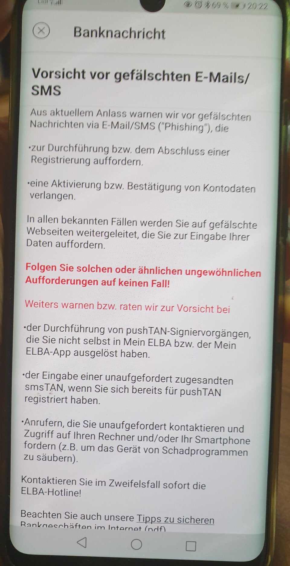 Achtung: Heimische Bank warnt vor Phishing-Mail/SMS