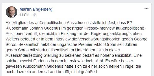 Soros-Sager: Auch ÖVP-Kritik an Gudenus