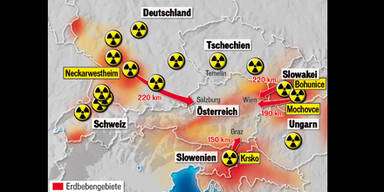 Vier AKWs rund um uns sind in Erdbeben-Zone