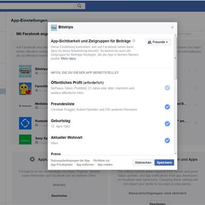 Plattform API Sharing bei Facebook