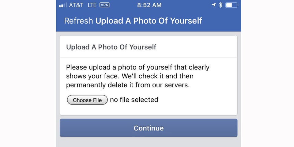 Facebook fordert klares Foto vom Gesicht