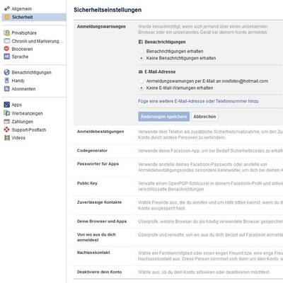 Alarmfunktion bei Facebook-Hack