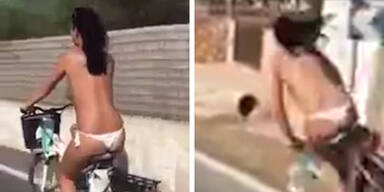 Oben Ohne-Frau baut heftigen Fahrrad-Crash