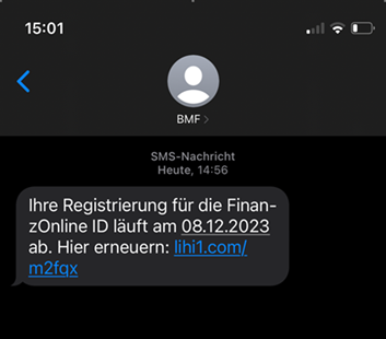 Beispiel für Fake-Nachricht der Finanz